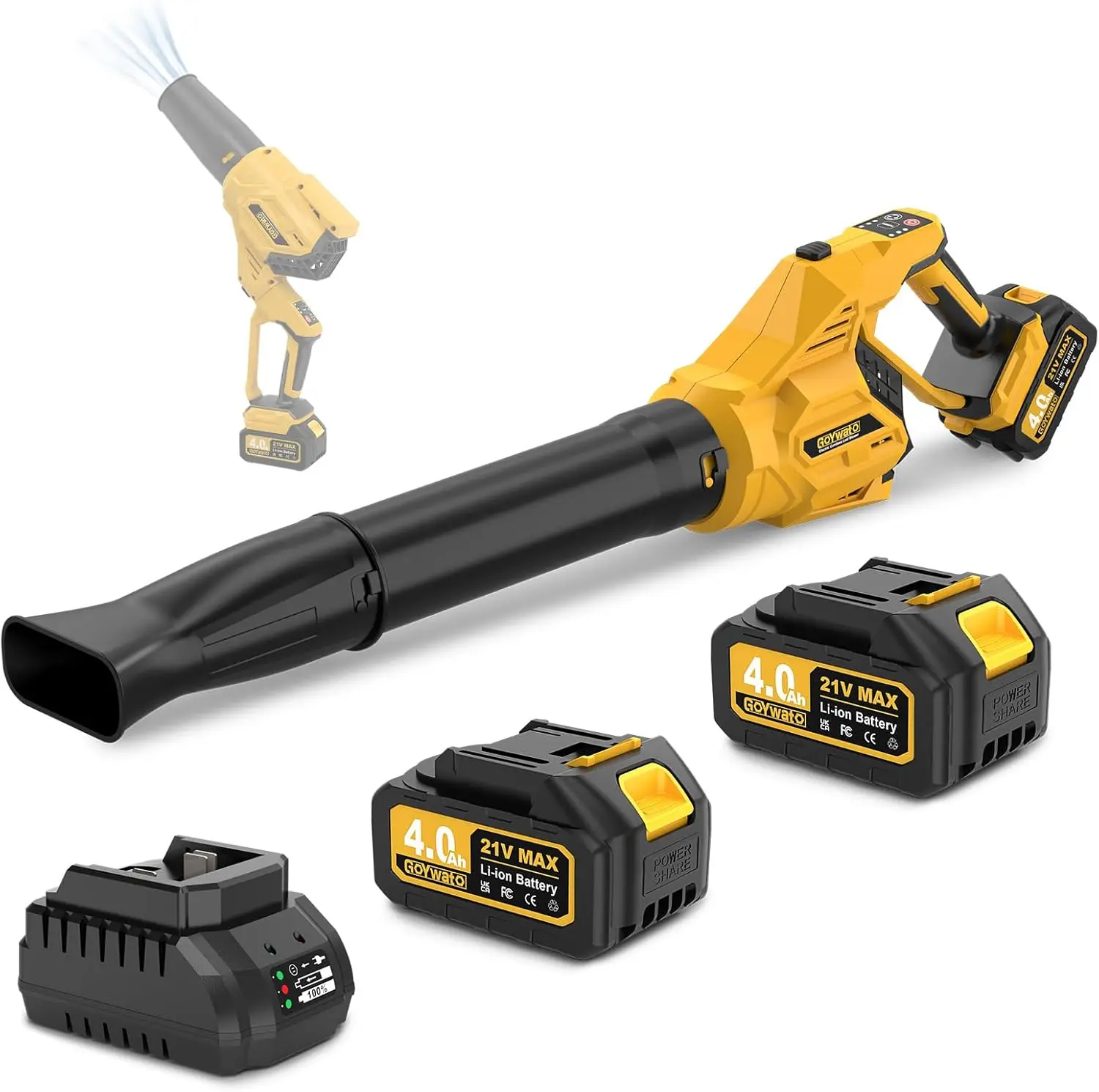 

21V Cordless Leaf Blower with 700CFM, 2 Batteries & Charger, Lightweight Brushless Motor for Leaves Dust Snow