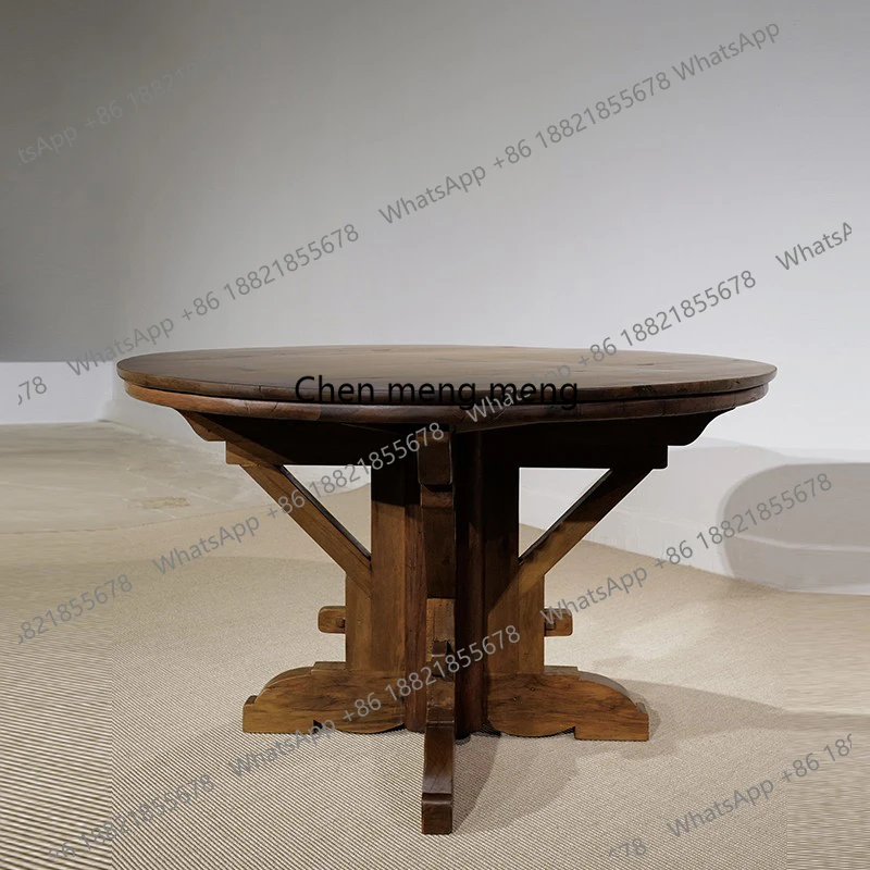 

Solid wood French retro round table dining table The vicissitudes of old wood are felt living room home