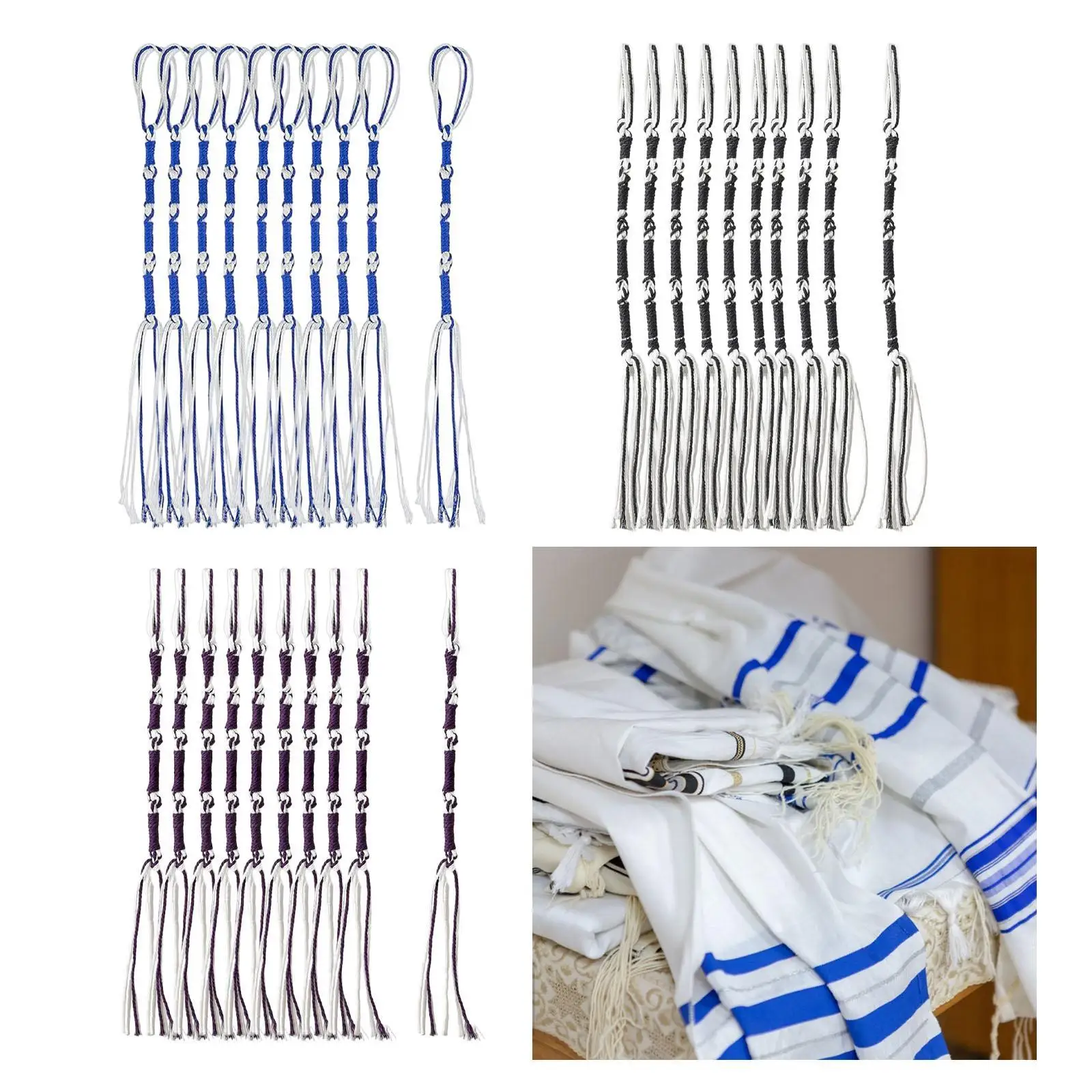 

10 Pieces Jewish Traditional Tzitzits Set Prayer Shawl Accessories, Multifunctional for Handicrafts Jeans