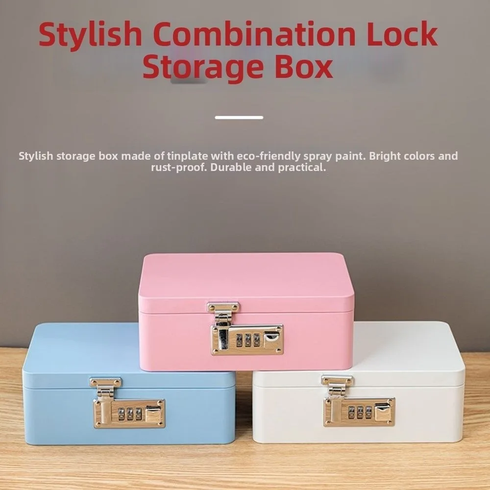Solid Color Combination Lock Storage Box Flip Top Design Rectangular Jewelry Storage Box Secure Storage Password Lock Iron Box
