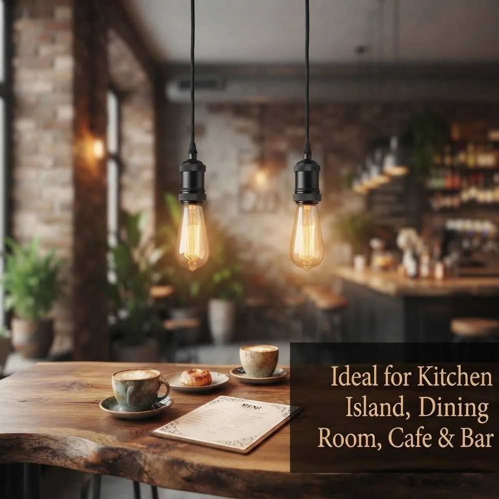 Vintage Pendant Light Cord E26/E27 Lamp Holder 1M Adjustable Hanging Ceiling Cord Set for Dining Room Kitchen Industrial Decor