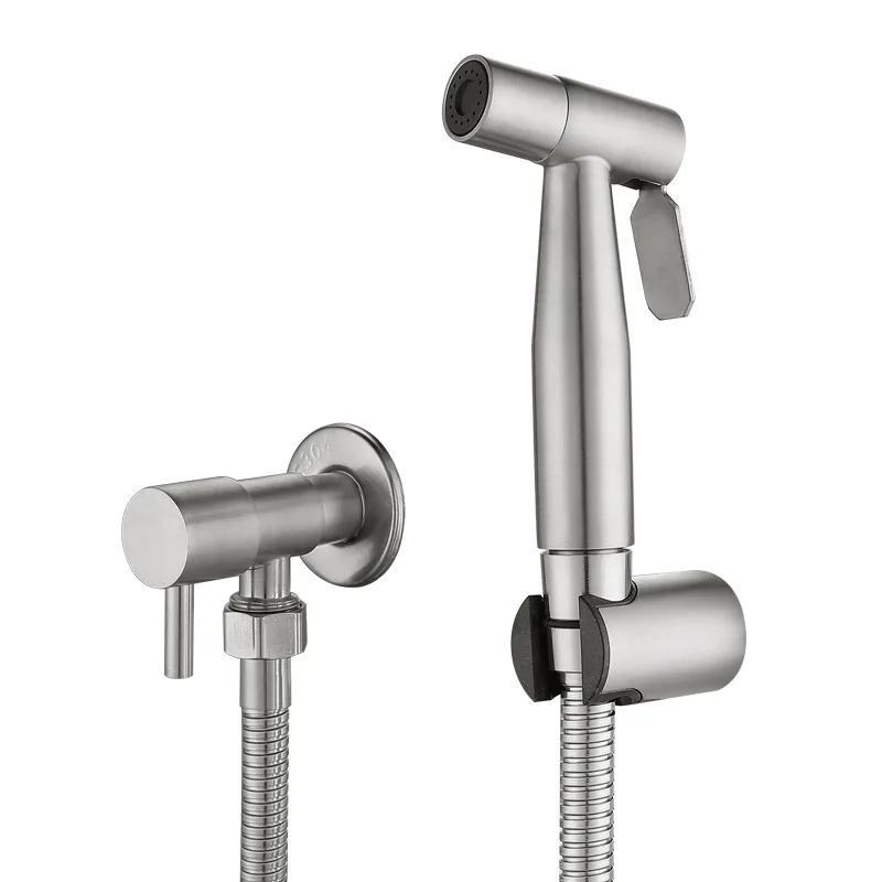 MTTUZK Brushed Portable Bidet Sprayer 304 Stainless Steel Toilet Bidet faucet Single Cold Bathroom Shattaf Valve Jet Set
