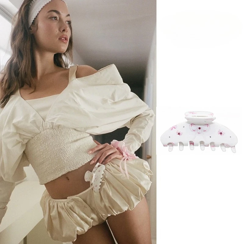 

Large Pink Bow Hair Claw Clip Styling Retro Acrylic Hair Claws for Women Girls Cute Floral Print Spring Hair Accessories