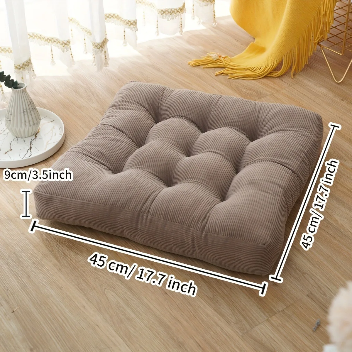 Corduroy Square Thickened Seat Cushion, All-season Chair Pad with a Handle for Easy Storage Containing Soft Padding Home Decor