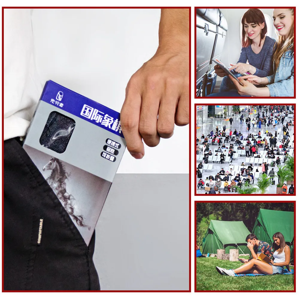 

Premium Foldable Chess Checkers Set with Magnetic Pieces Thin Portable Design for Outdoor Travel International Draughts