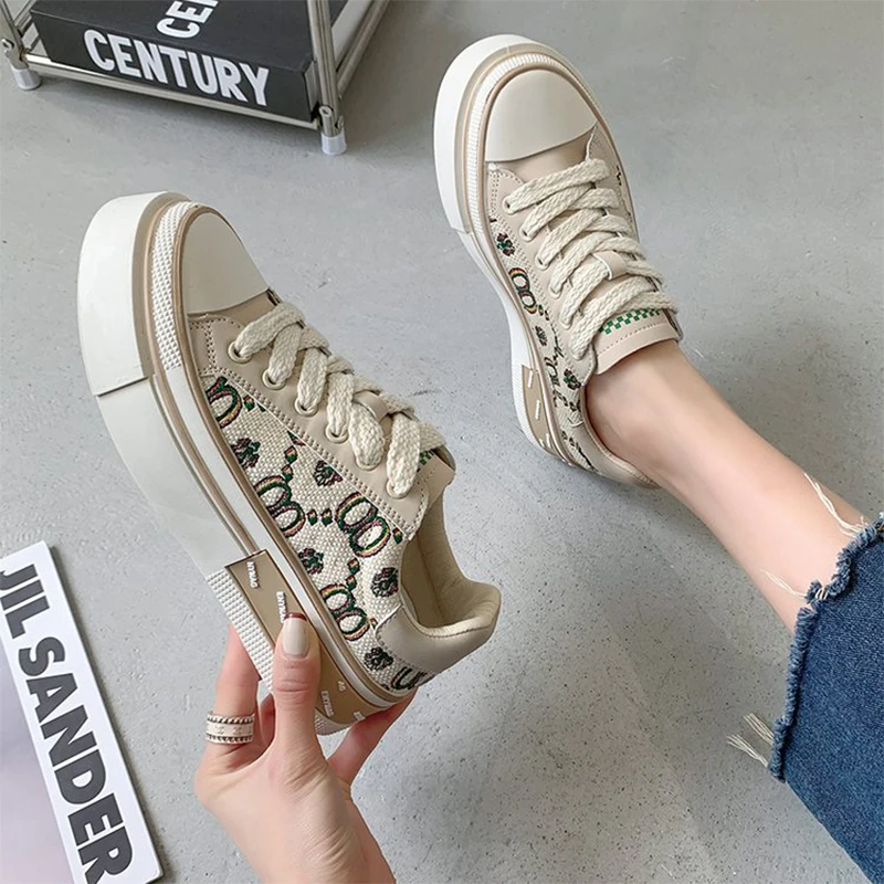 2022 moda donna scarpe di tela stampate Casual femminile antiscivolo Vulcanize Platform Sneakers Ladies Summer Platform Walking Flats