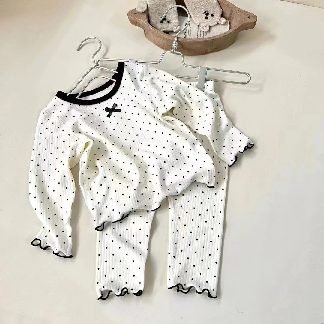

Girls' Autumn New Polka Dot Bow Set Foreign Baby Girl Pajamas
