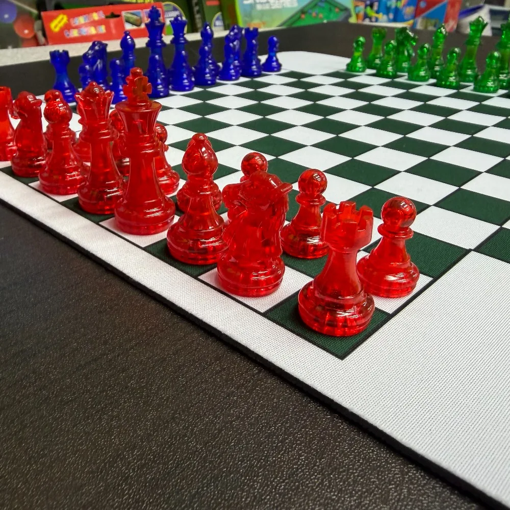 4 Players Chess , Translucent Pieces, 1 pc 35cm/13.78in Chess mat 64pcs Colorful Chess（4 different color 16 PCS per color） view 4