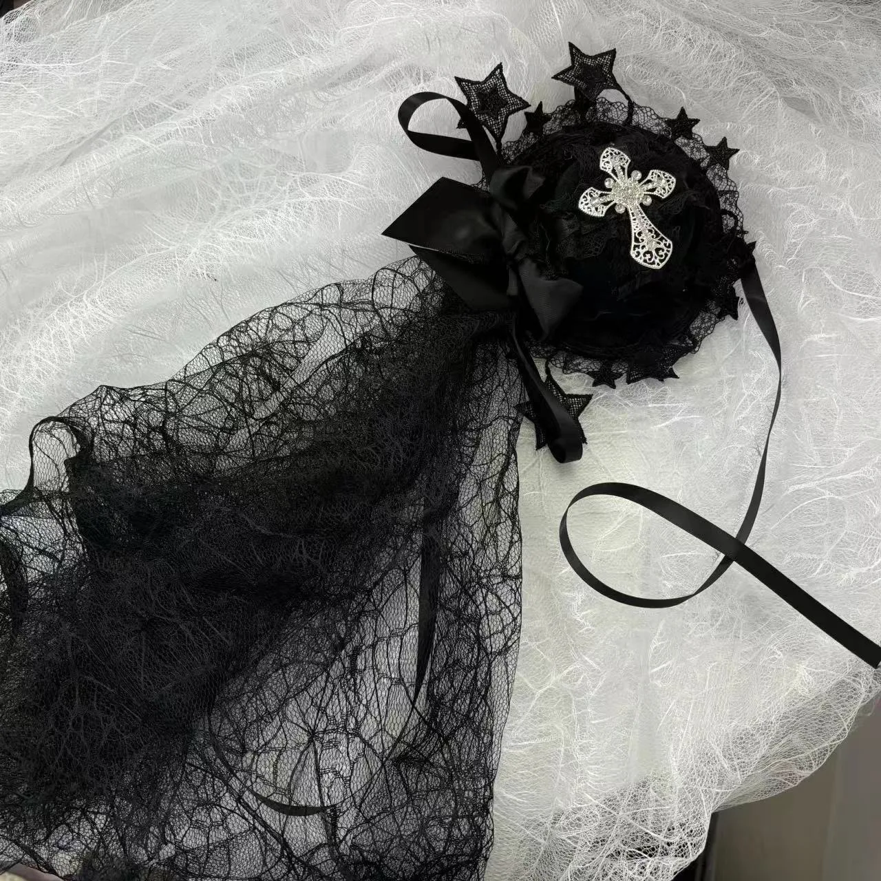 블랙 베일 팰리스 스타일 로리타 헤어 액세서리, 미니 탑 모자, 펑크 고딕 소녀, 수제 레이디 머리 장식