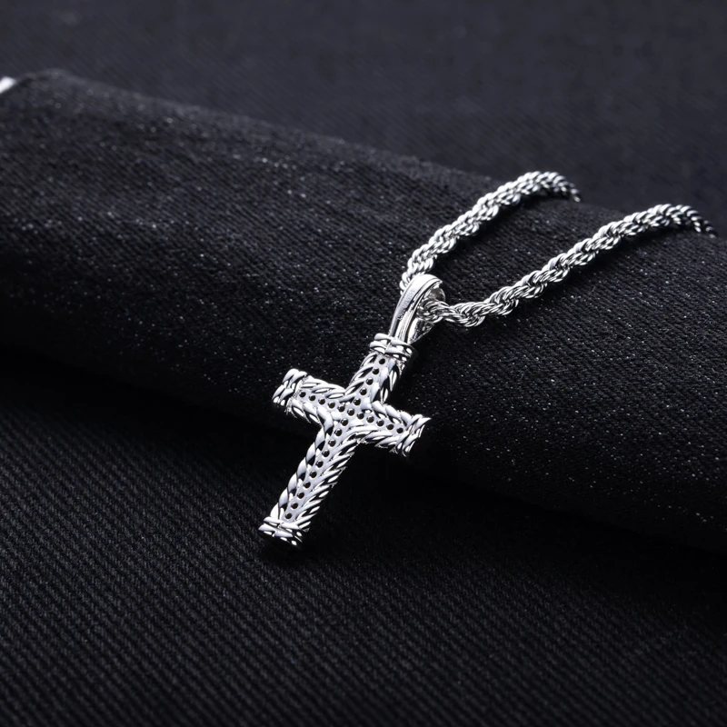 MossanRappr D Color Moissanite Iced Out Cross Pendant For Men&Women 925 Sterling Silver Punk Hip Hop Necklace Fine Jewelry Gifts - view 3