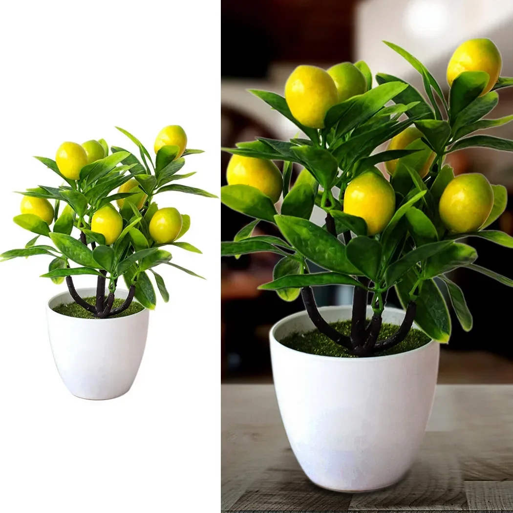 1pcs Artificial Lemon Tree With Basin Potted Flowers Fake False Plant For Outdoor Yard Balcony Garden In Pot Decoration