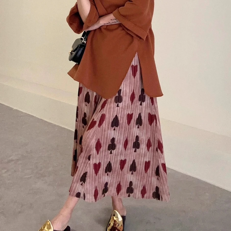 

Miyake Pleated Design A-line Skirt 2025 Summer New High-waisted Printing Thin Princess Pleated Half Skirt