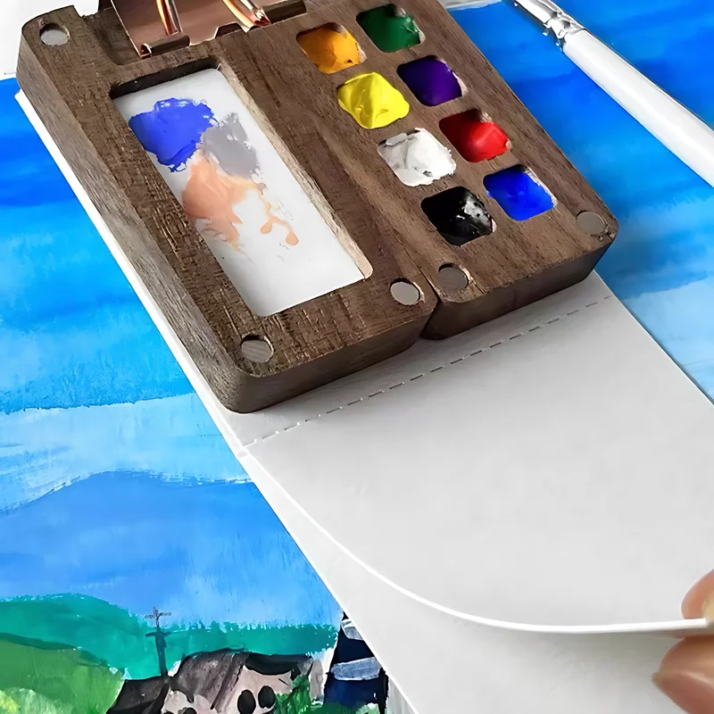 Portable 8 Grid 0.5ml Travel Wooden Handmade Watercolor Paint Palette Oil Paint Tray Box Empty Box Mini Black Walnut Paint Box