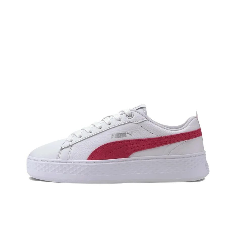 PUMA Smash Leather Cow Leather Comfortable Low top Skateboard Shoes Women's White Red 366487-20