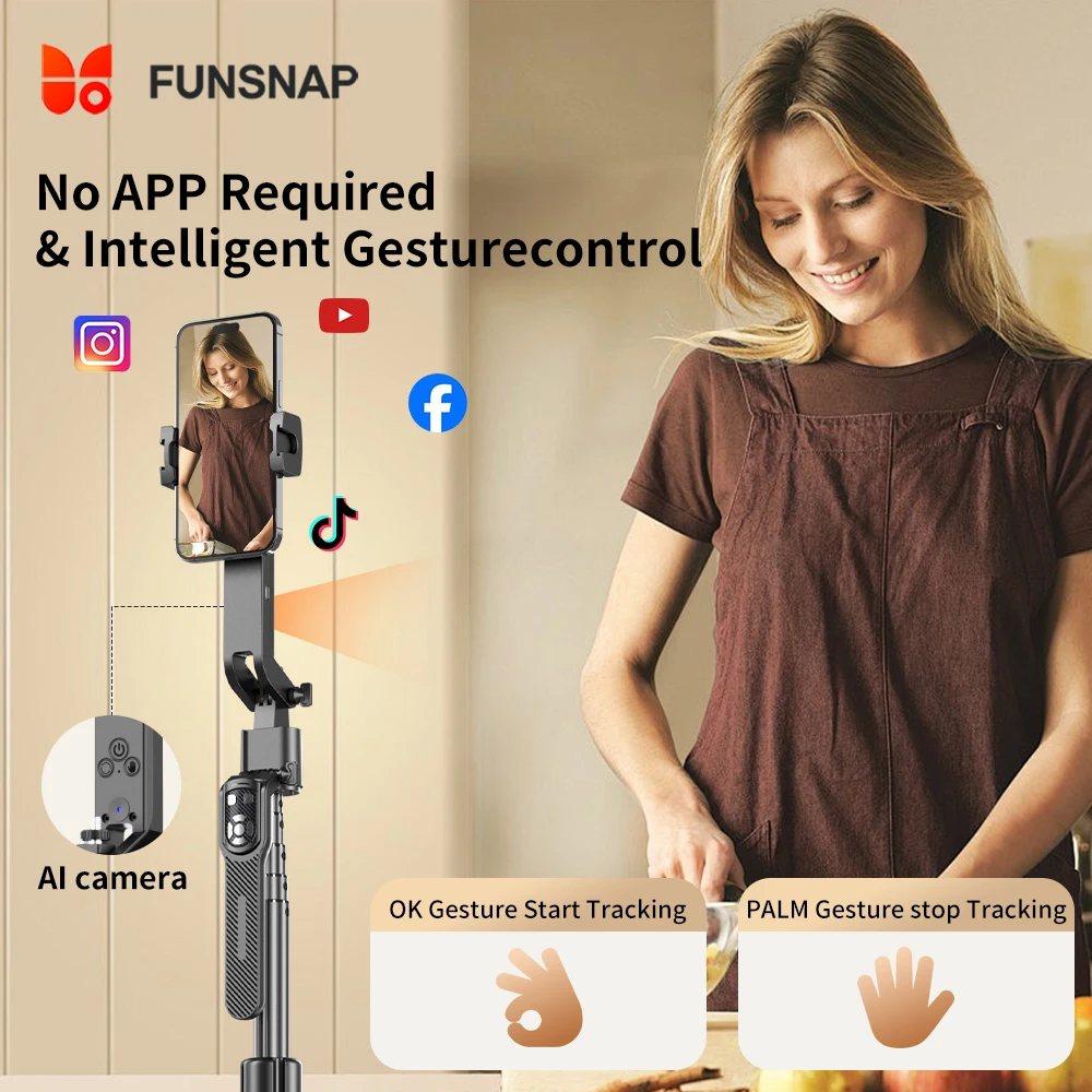 

Funsnap A6/A8 Smart Ai Панорамная палка для селфи Вращающийся на 360 градусов кронштейн для сотового телефона для путешествий Штатив для съемки видеоблогов