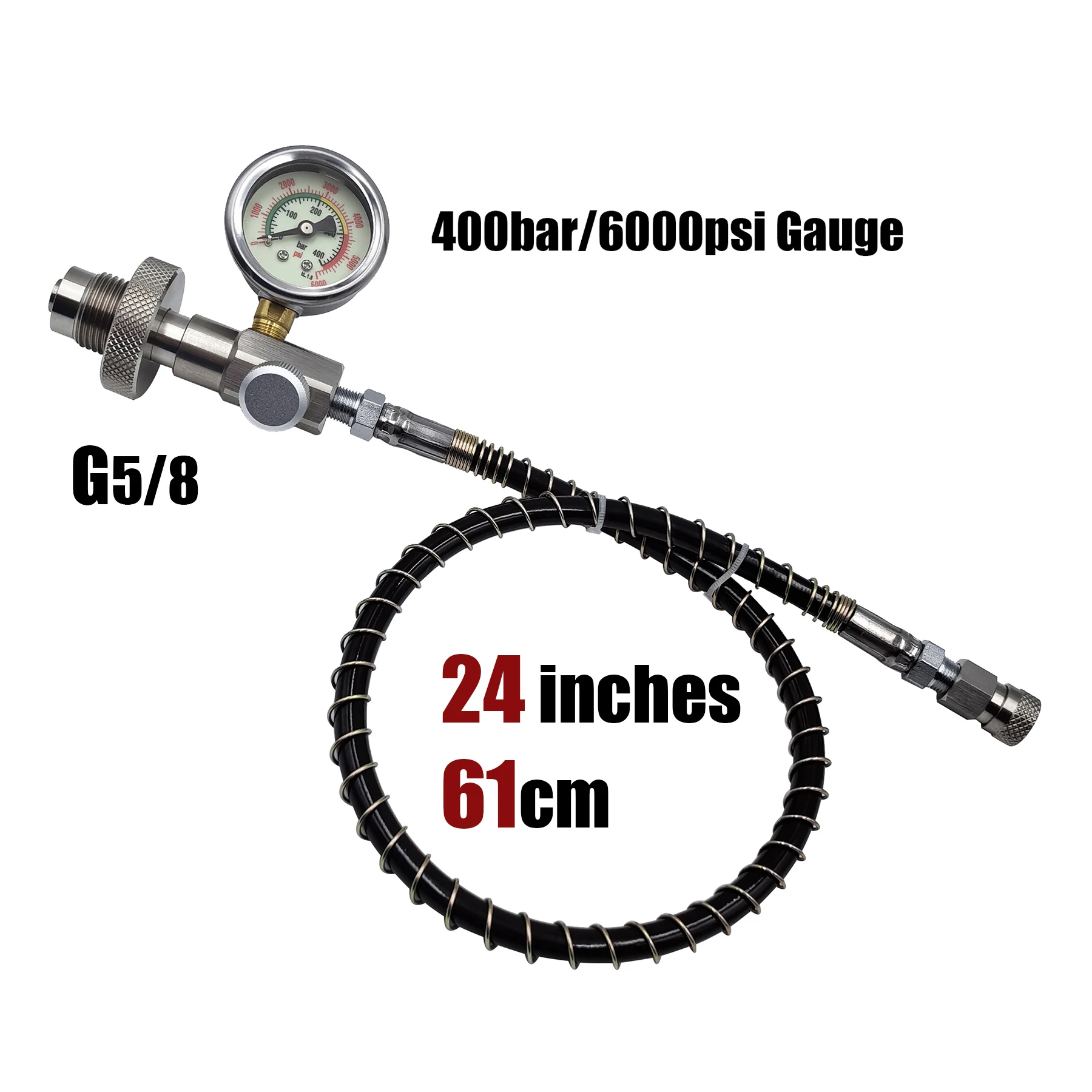 HP vulstation laadadapter DIN-connector HPA duikslang 6000 psi / 400 bar meter met grote tank naar kleine flessen