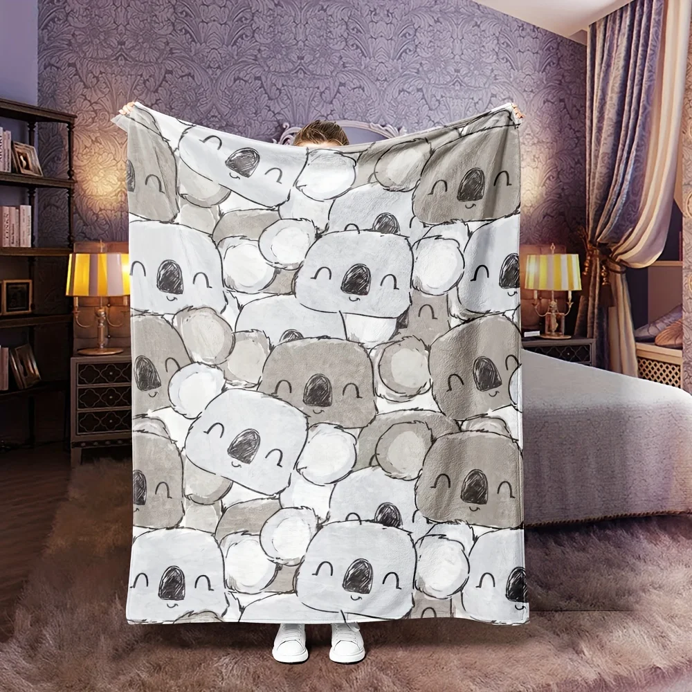 1pc - Cute Koala Animal Style Fleece Blanket, Soft and Comfortable, Suitable for Sofa, Bedroom, Outdoor Camping, Multi-purpose F