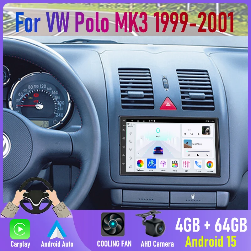 

7'' For VW Polo MK3 1999-2001 Car Radio Stereo Android 15 Auto Navi CarPlay Wifi Rear Camera Head Unit GPS FM BT Google Map