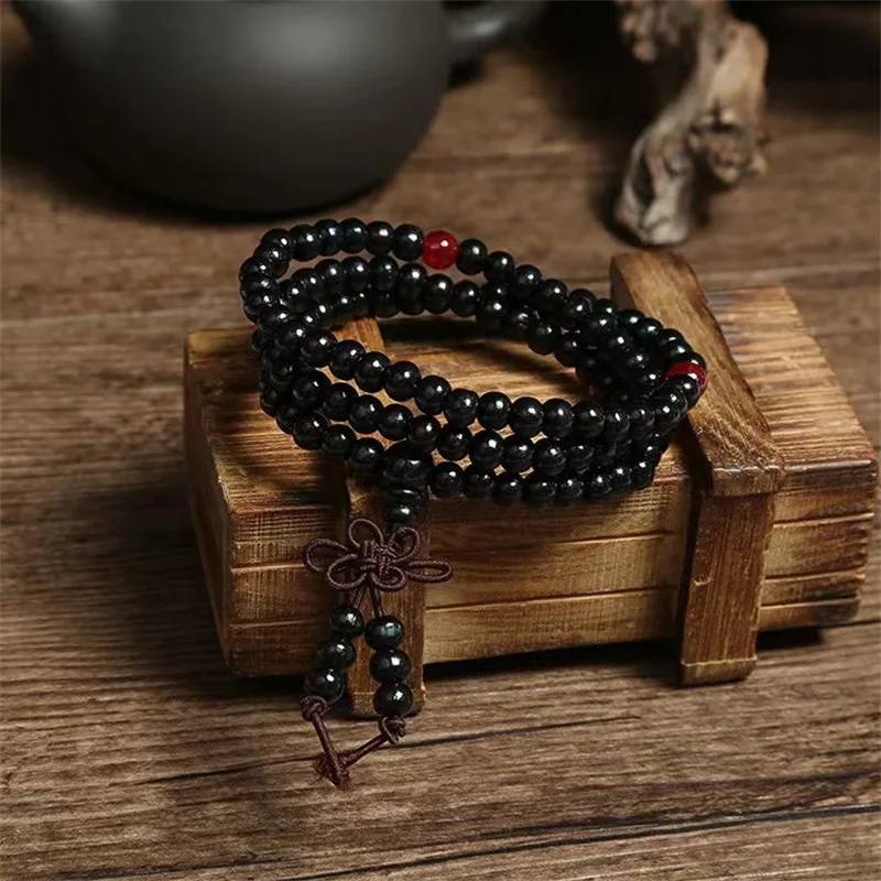 Natural Sandalwood Bracelet Buddhist Buddha Meditation Wood Beaded Bracelet Men Women Prayer 108 Beads Rosary Hanging Decoration