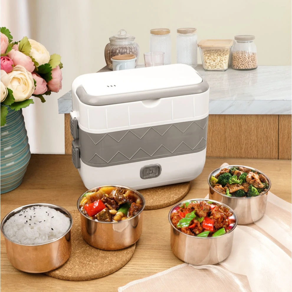 

Electric Lunch Box Food Warmer Portable Steamer & Cooker with Adjustable Temp, 3-in-1 Heating Container for Office School Travel