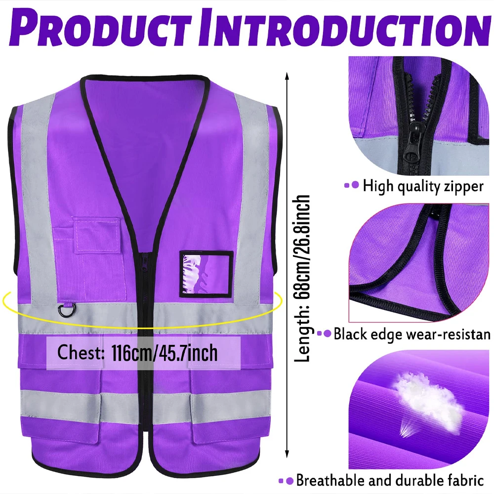 Purple Reflective Safety Vest for Men Women Hi Vis Workwear Construction Security-protection High Visibility Working Clothes
