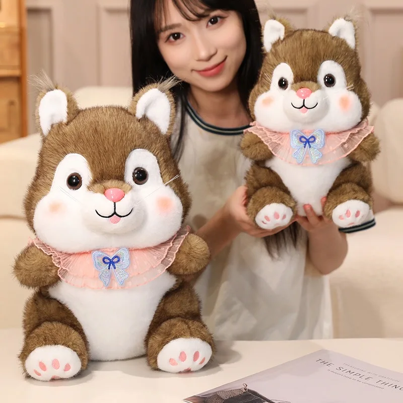 

Cartoon Cute Little Squirrel Plush Toys Scarf Hamster Doll Lifelike Animals Simulation Stuffed Doll Kawaii Toy Gifts