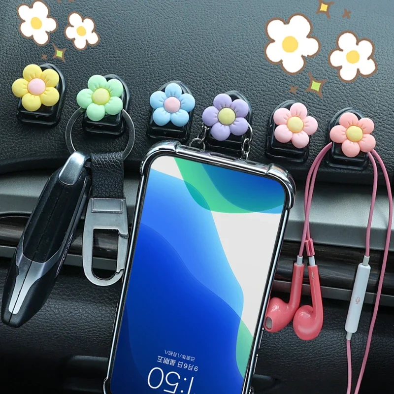 Car Hook Cute Small Flower Hook Decoration Car Storage Multi-function Storage Small Hook Mini Hooks Car Interior Accessories