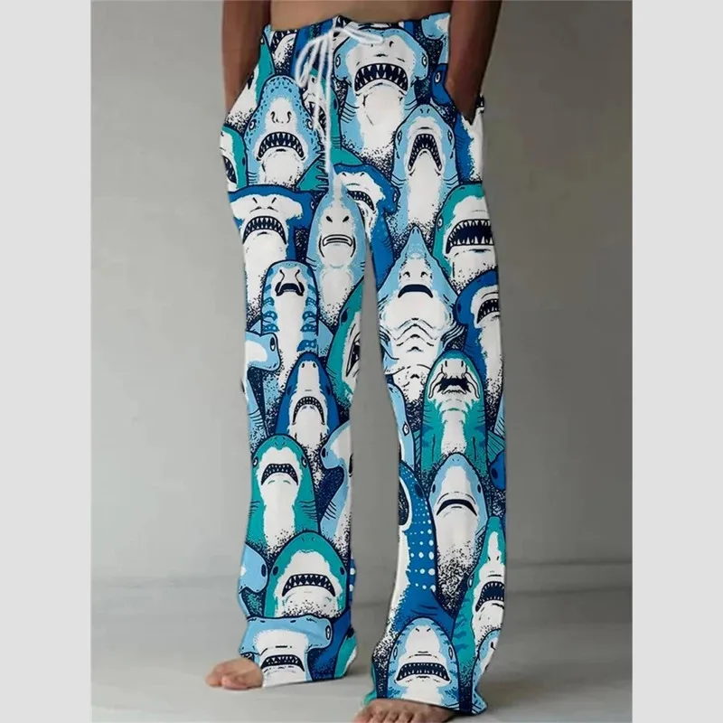 

Men's Casual Pants Shark A 3d Printed men's New Winter Pants Fashion men's Loose Casual Pocket Pull Rope Sports Pants