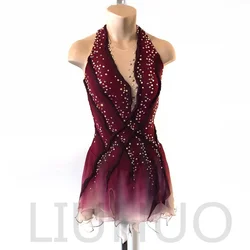 LIUHUO Ice Figure Skating Dress Girls Women Teens Stretchy Spandex Gradient Competition Wholesale Red