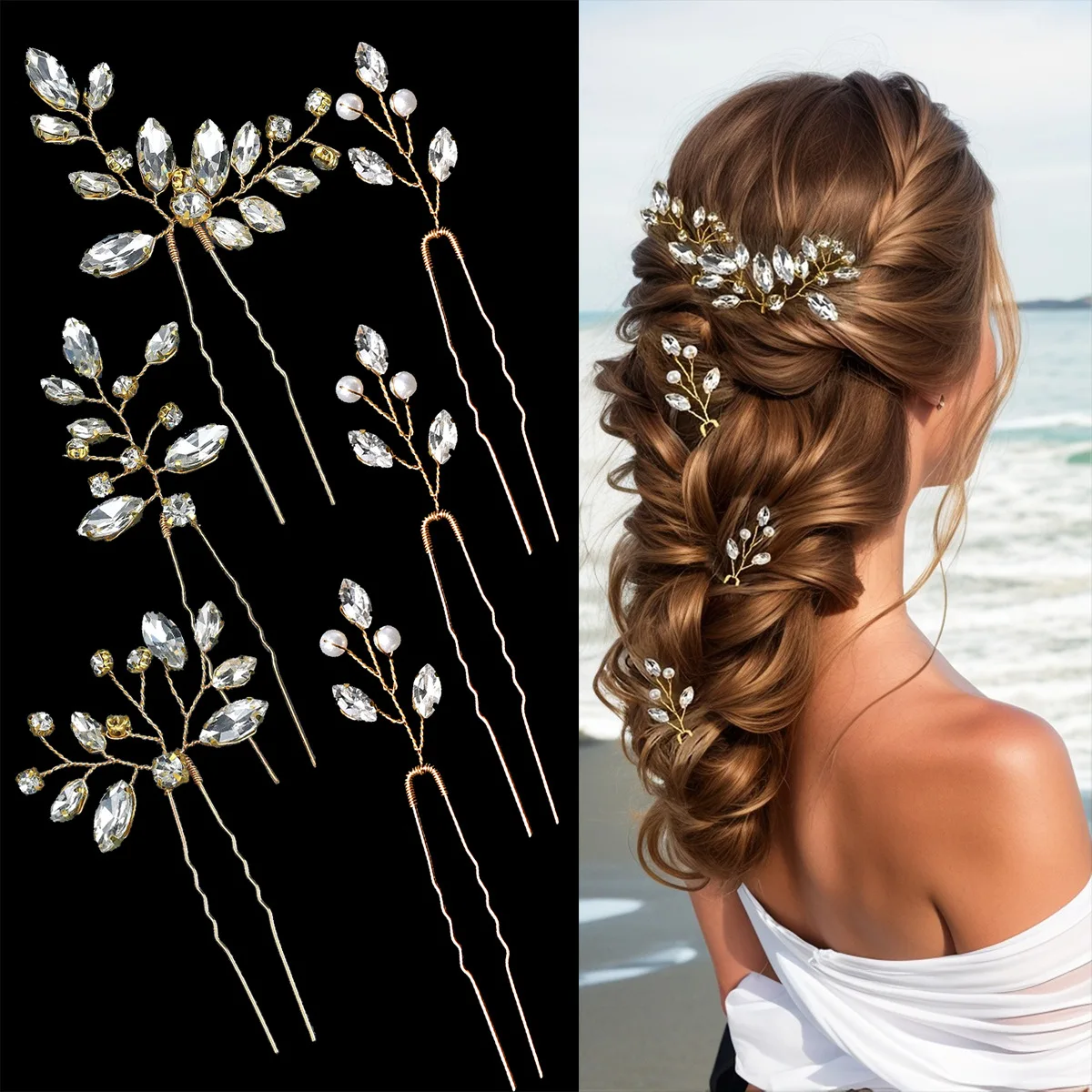 

Wedding Bride Hairpin Hair Clips Alloy Tiaras Women Bridal Hair Accessories Rhinestone Flower Hair Comb Hairband Wedding Jewelry