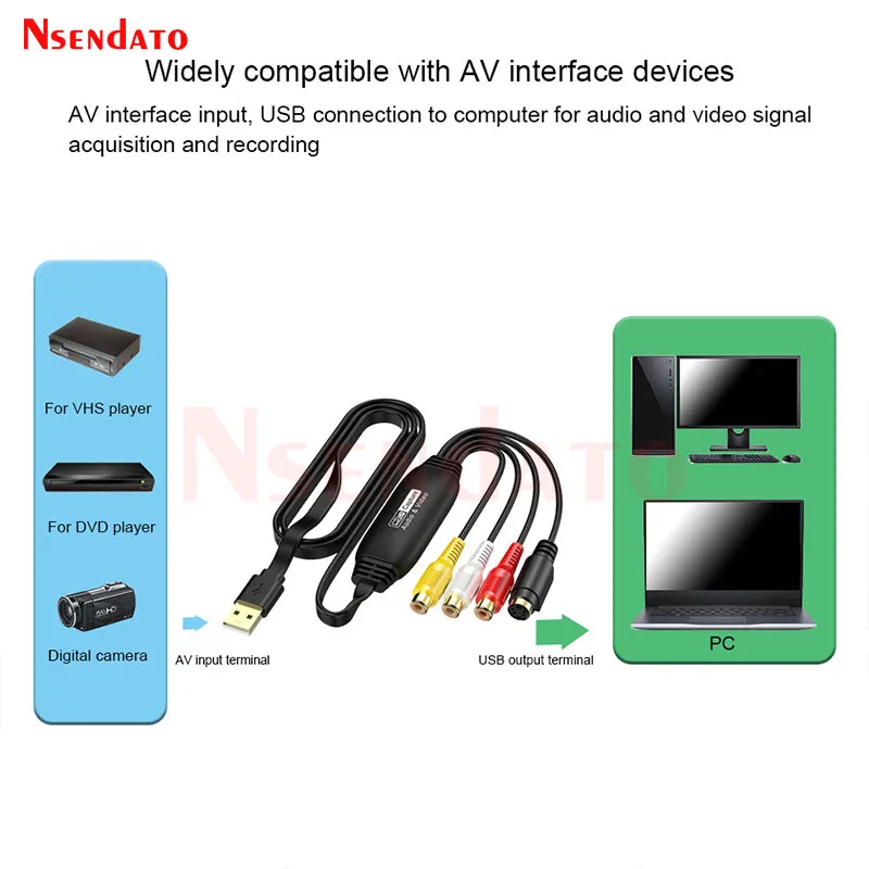 USB AV Recorder Video Audio Capture Box 1080p 30hz VHS TV DVD VCR Audio Capture Card Adapter RCA To USB Video Converter for Mac