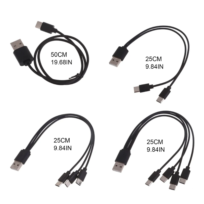 Multi Charging Cable USB to USB Cable 3 4 in 1 Multiple Charging Cord with Type-C Connectors for Tablet