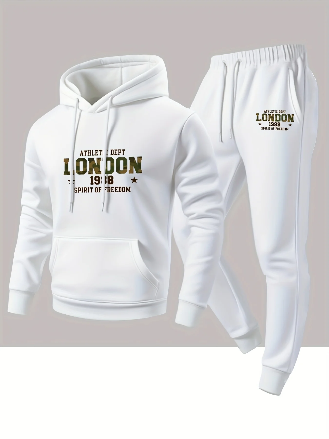 Must-have autumn-winter trend for men: "London 1988" letterprintedhoodedsweatshirt with elasticatedcuffs + anklelength pants set