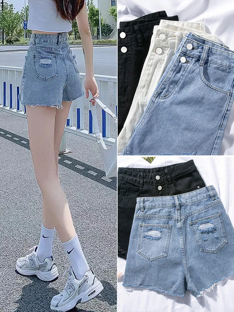 

High Waist Denim Shorts Women's Summer Thin A-Line Loose Wide Leg Super Hot Trendy Shorts Soft Cotton Blend Antibacterial