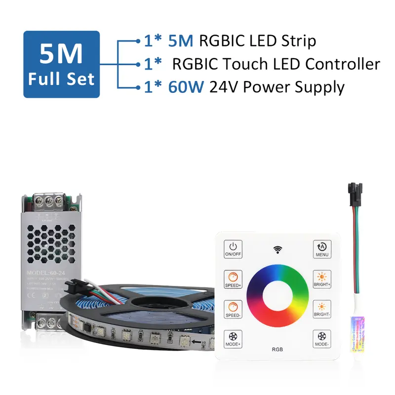 WS2811 RGB IC Running Water Flowing Strip Lights DC 24V 5050 60Leds RGBIC Flexible Ribbon RF Touch Remote Control LED Lighting - Image 14