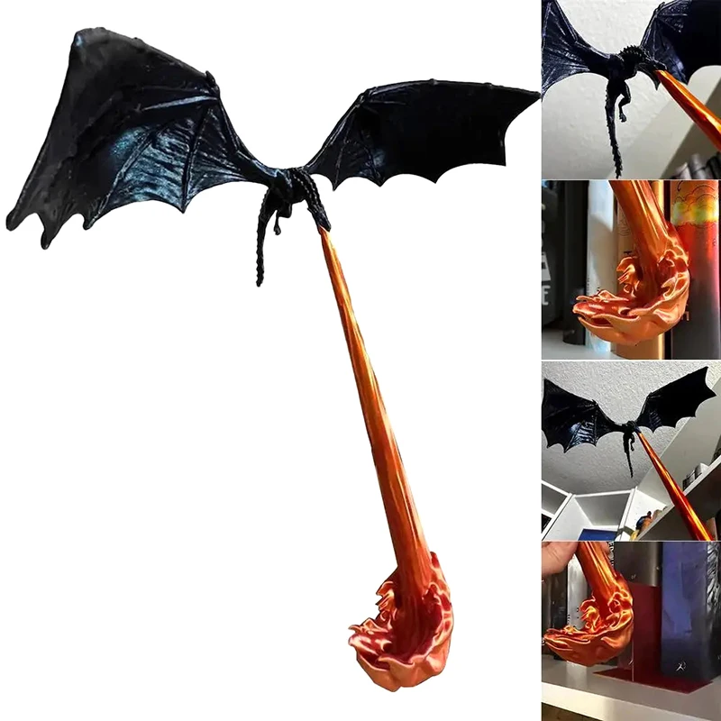 เปลวไฟมังกร Book Nook ประติมากรรม Fire Breathing Dragon Gothic เครื่องประดับฮาโลวีนวันเกิดชั้นวางหนังสือตกแต่ง