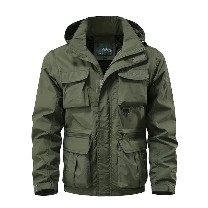 

2026 Men's New Spring and Autumn Outdoor Windproof Jacket, Loose Fit, Plus Size, Casual Multi-Pocket Workwear Jacket