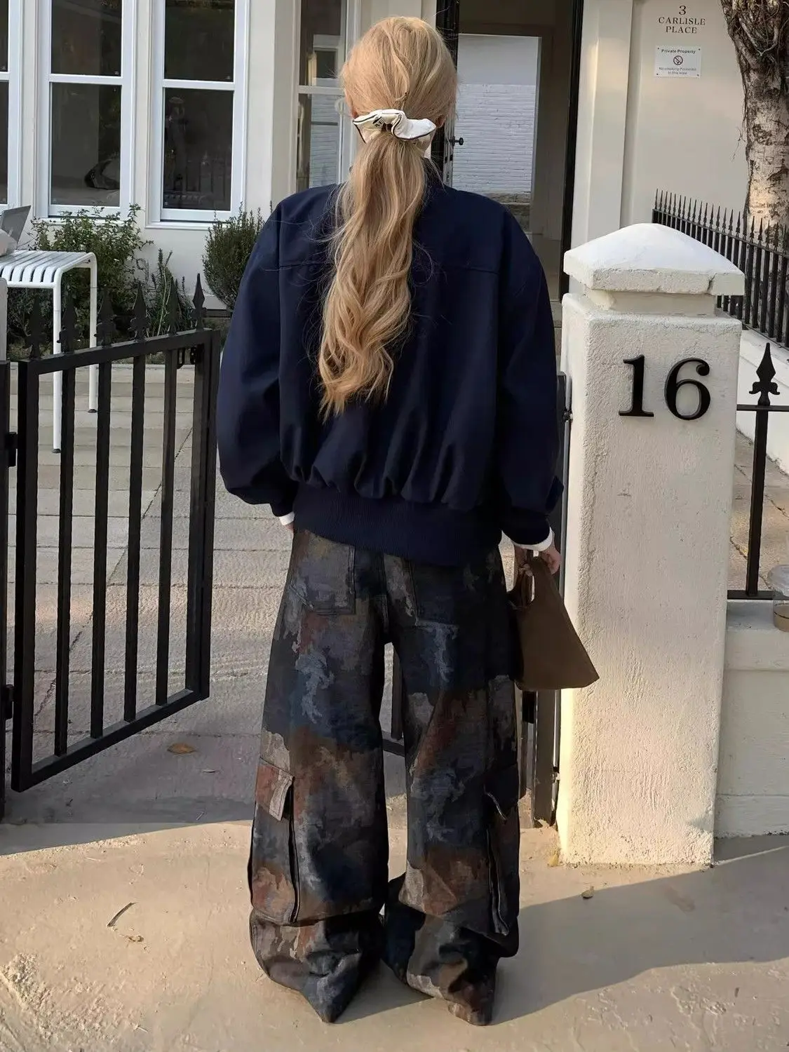 Jeans da lavoro multitasche con giunture mimetiche di nuovo stile da strada retrò per donna Pantaloni casual larghi dritti a gamba larga americani