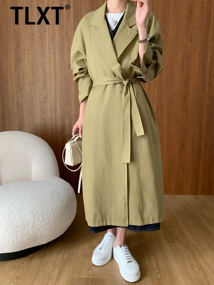 

TLXT Elegant Women's Minimalist Windbreak Lapel Single Button Long Sleeve Commute Overcoats Female Spring 2025 New XK1245