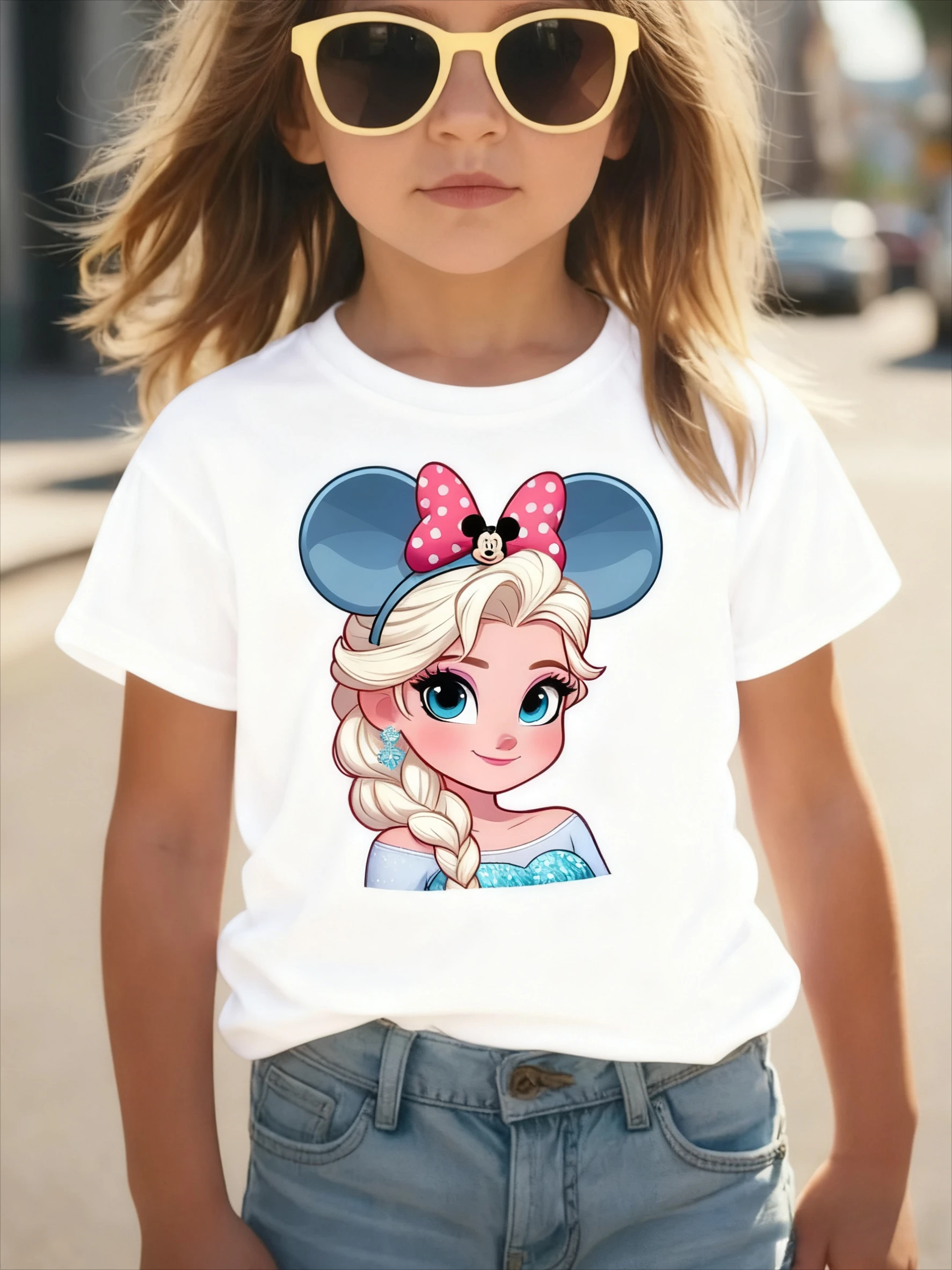 

Футболка с принтом «Эльза» и Минни, повязка на голову для девочек, топ Happy Play, подходит для мамы и дочки, круглый вырез, короткий рукав