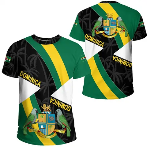 3D Printing Dominica Coat Of Arms T Shirt The Commonwealth Of Dominica Flag Map Graphic Tee Shirts Casual Mens Clothing T-shirts
