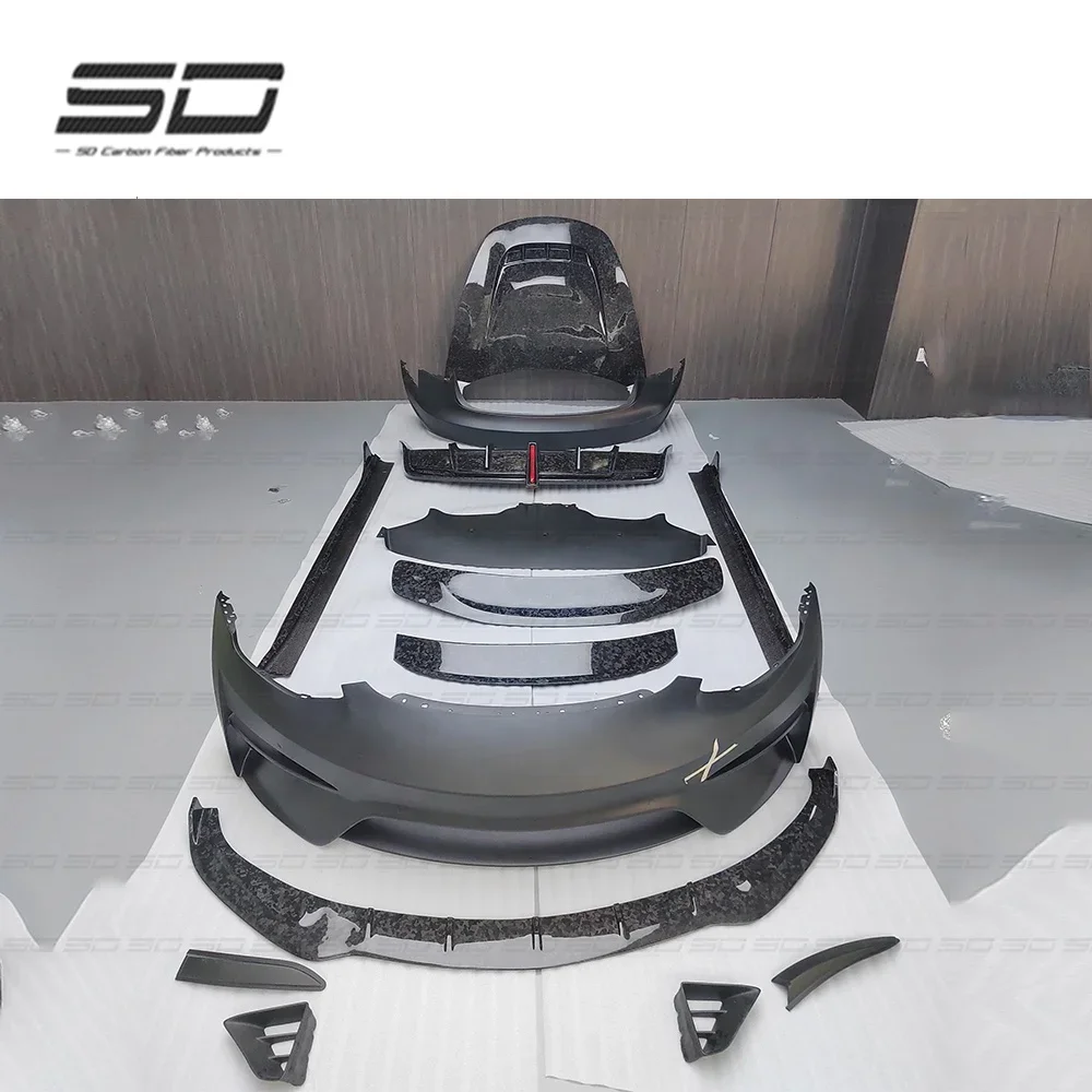 Forged Dry Carbon Robot+ SD Style FRP+ Forged Carbon Fiber Body Kit For  Model 3 Bumper Bonnet Spoiler Side skirts