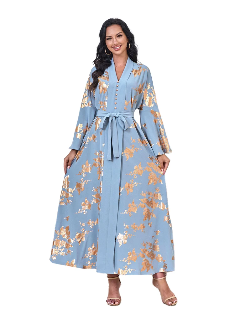 Eid Muslim Party Dress for Women V Neck Vestidos Ramadan Abaya Long Dress Morocco Vestidos Largos Dubai Robe Jalabiya 2024