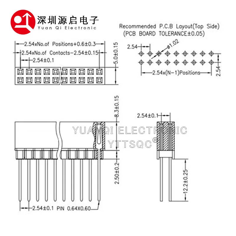 5PCS 2x10 PIN Double Row Straight FEMALE PIN HEADER 2.54MM PITCH Pin Long 12MM Strip Connector Socket 2*10 20 PIN 2x10pin PC104