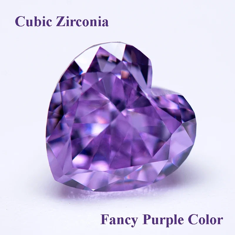 

Cubic Zirconia Crushed Ice Cut Fancy Purple Color Heart Shape Charms Beads for Diy Jewelry Making Rings Materials No Certificate