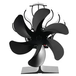 Ventilador negro de 6 aspas para chimenea, sistema de ventilado para quemador de leña, silencioso y eficiente, con distribución de calor para el hogar