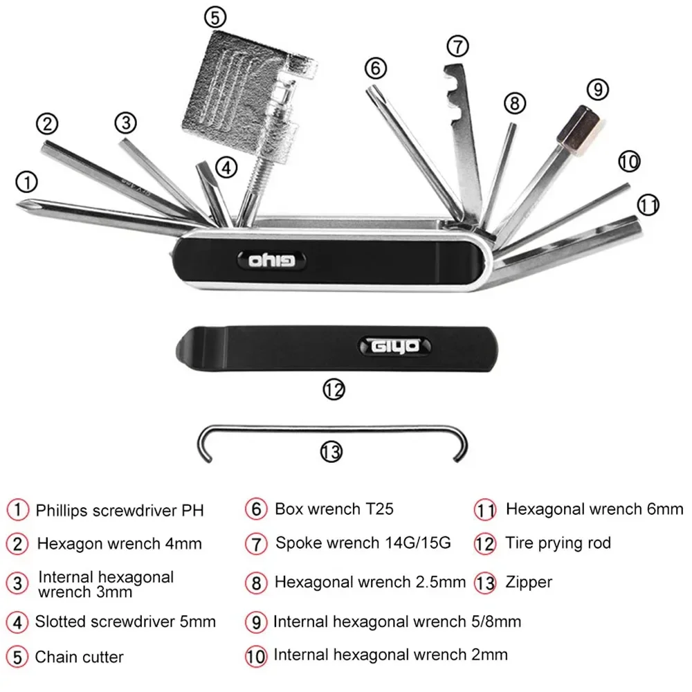 GIYO 12 in 1 Cycling Repair Tool Kit Bicycle Multitool Mini Protable MTB Road Bike Hex Spoke Screwdriver Tyre Lever Allen Wrench