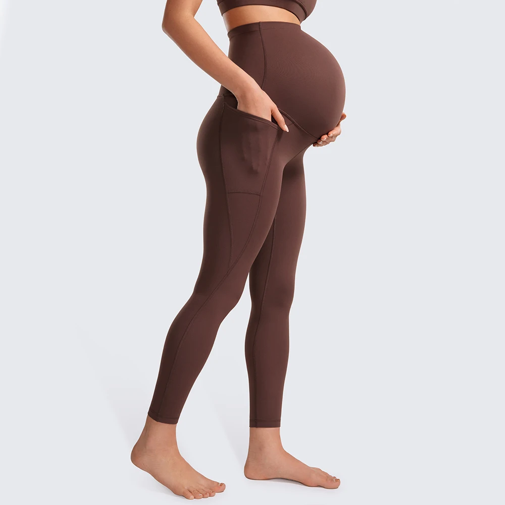 Mulheres borboleta maternidade leggings com bolsos, roupas esportivas de treino, Yoga gravidez calças, sobre a barriga, macio, 25"