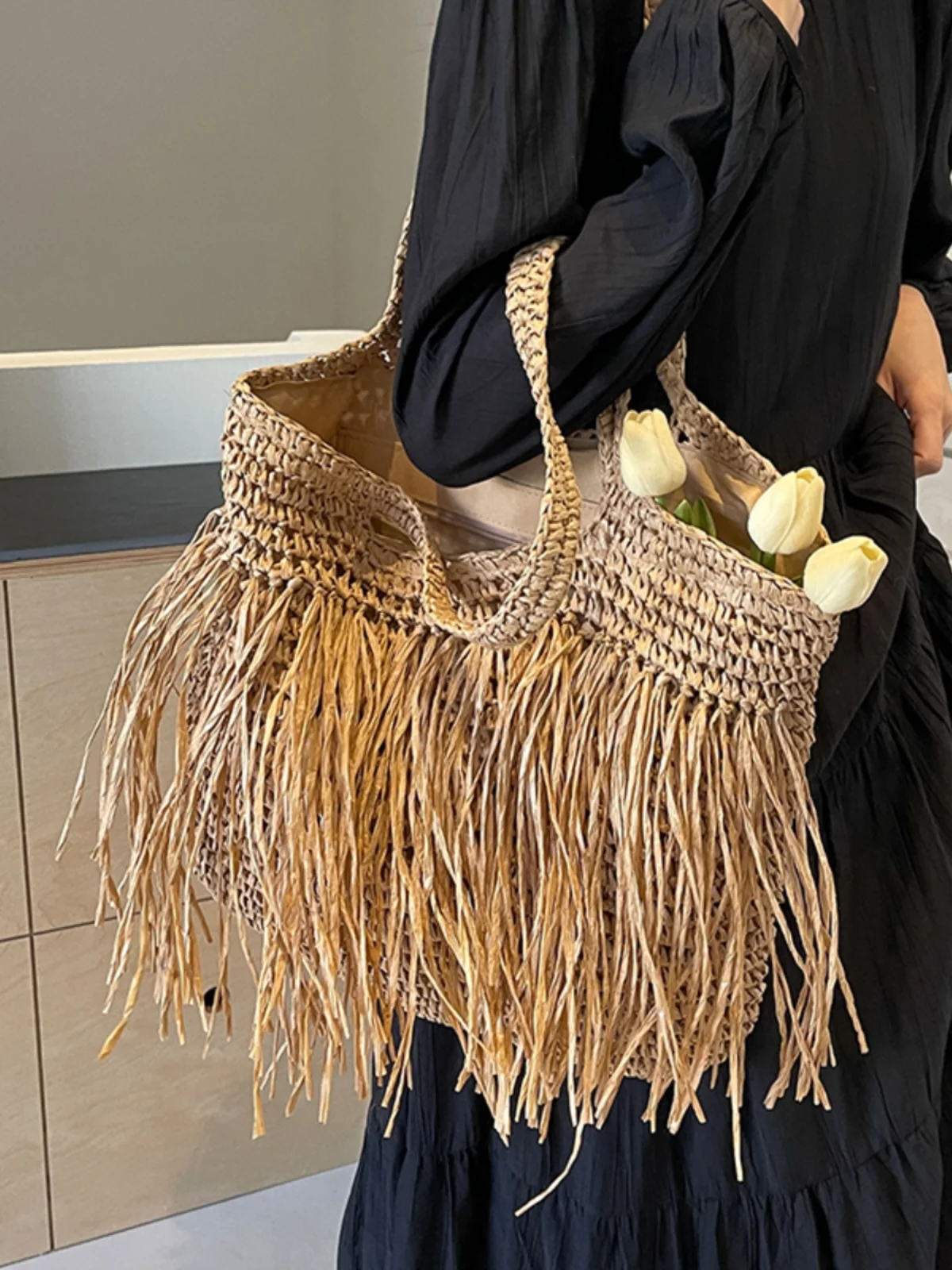 Summer Women Weave Straw Tote Bag 2024 New In Fashion Travel Beach Bags Lady Handmade Rattan Shoulder Bag Handbags And Purse