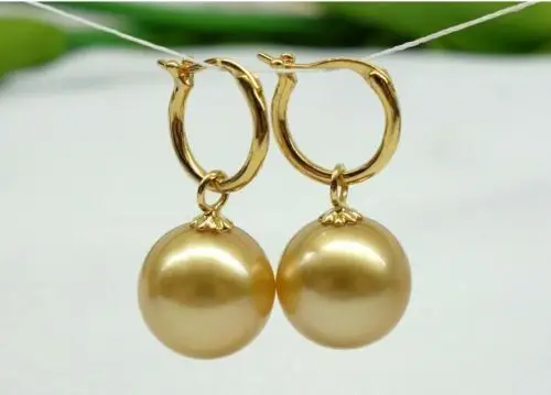 

PERFECT AAAA 16MM AAA+ Real GOLDEN AKOYA SHELL PEARL EARRINGS 14K GOLD